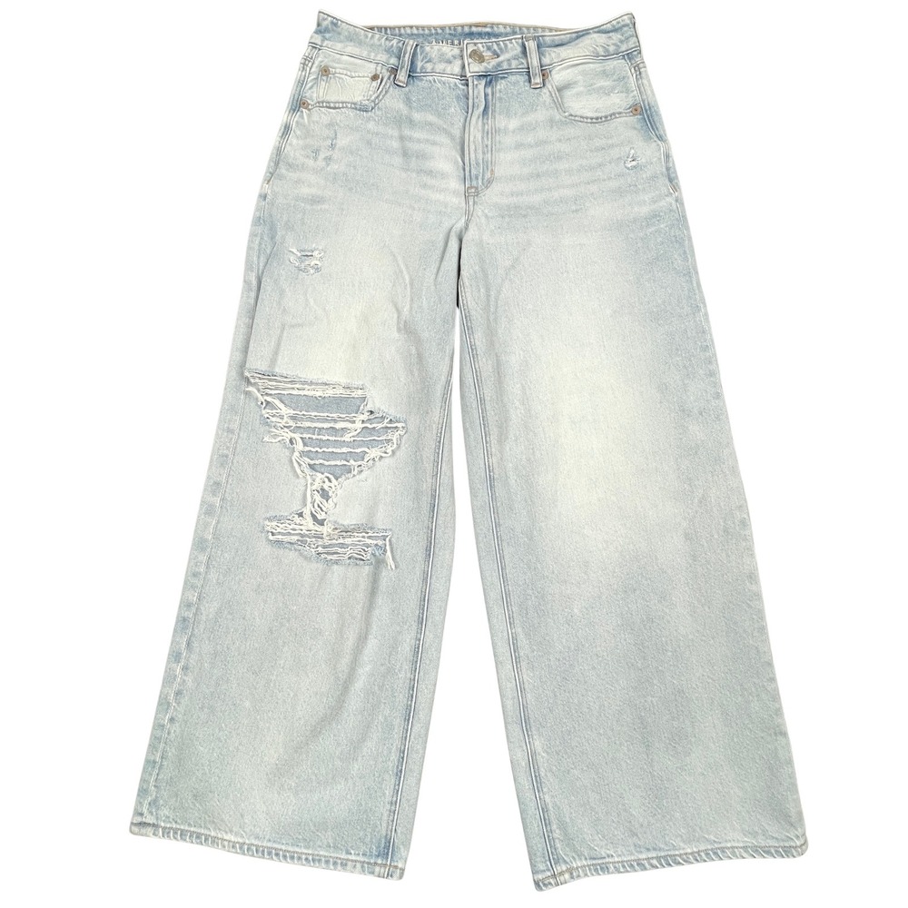 American Eagle High Rise Baggy Wide Leg Ankle Jeans 2 S Distressed 90s Denim Y2K